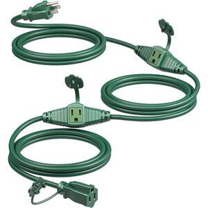25Ft Halloween Outdoor Extension Cord, Evenly Spaced 3 Outlets Plugs